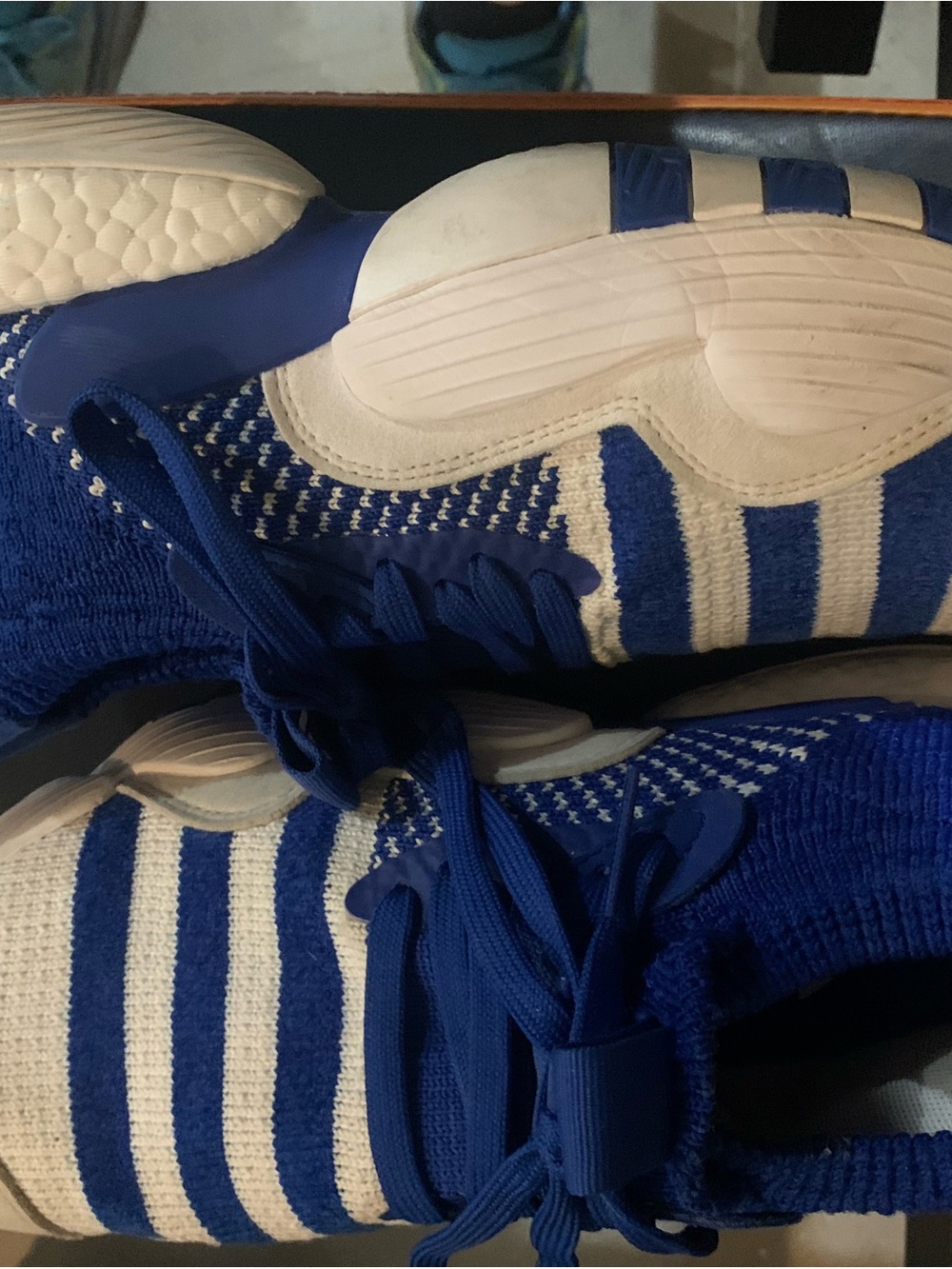 Adidas Men's Athletic Knit Running Shoes in Blue and White